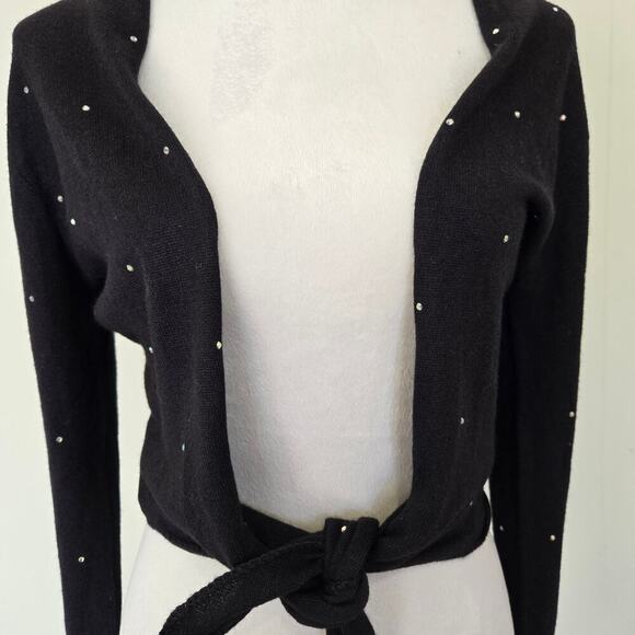 Aqua Silk Cashmere Open Front Cropped Sweater Tie Waist Size M Casual Chic - Picture 6 of 11